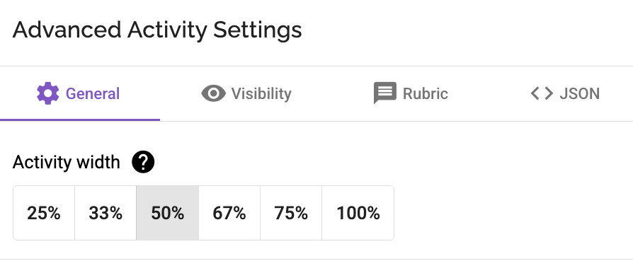 Activity width setting in authoring tool