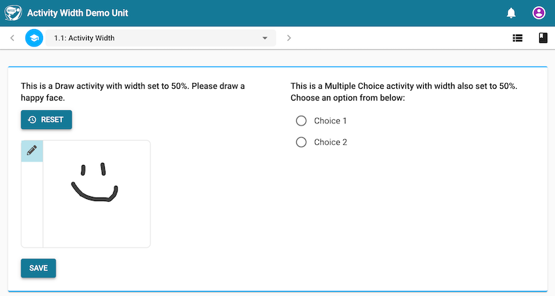 Activity width in student view