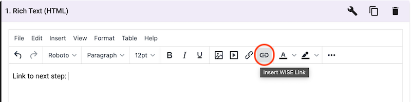 WISELink button on HTML component authoring