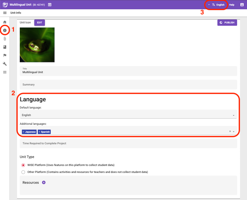 Add languages in the unit info page
